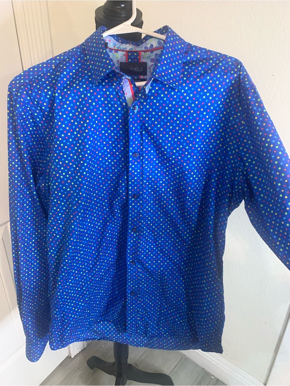 Eight- x Premium Slim Fit Polka Dot Shirt - Blue with Multicolor Dots